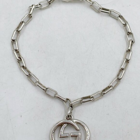 Gucci interlocking Silver 925 GG Charm Bracelet square link Chain - Picture 1 of 6